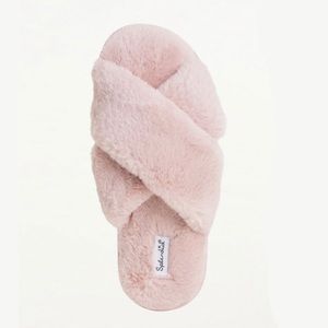 Splendid faux fur vegan cross slide slippers- brand new